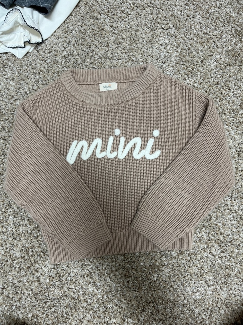 Taupe 'Mini' Script Crewneck Sweater